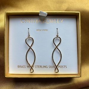 Cynthia Rawley Gold Dangle Hoop Earrings Brass with Sterling Silver